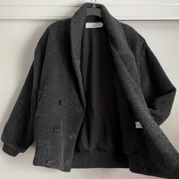 Peruvian Connection Bomber Jacket Size M Gray Alpaca Wool Vintage Button Coat - Picture 4 of 15